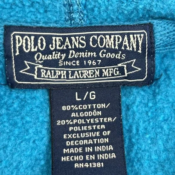 Polo Jeans Co Ralph Lauren Pullover Hoodie Men Large Blue Classic Sweatshirt Y2K - Picture 3 of 10